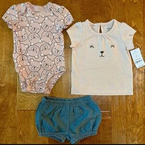 NEW WITH TAGS Baby Girls Carters 3-Piece Summer Set - 3 Months - Shorts + Onesie